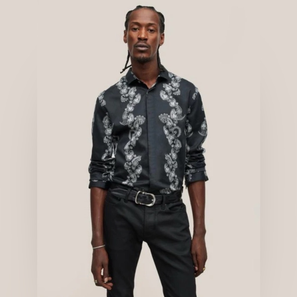 John Varvatos Rodney Exploded Paisley Ls Shirt  Black Size Xxl Brand New